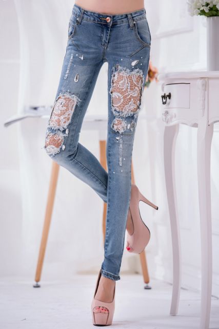 Jeans avec dentelle : modèles, comment les porter et comment les fabriquer.