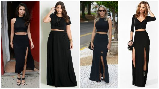 Long skirt with cropped: look tips for parties and everyday!