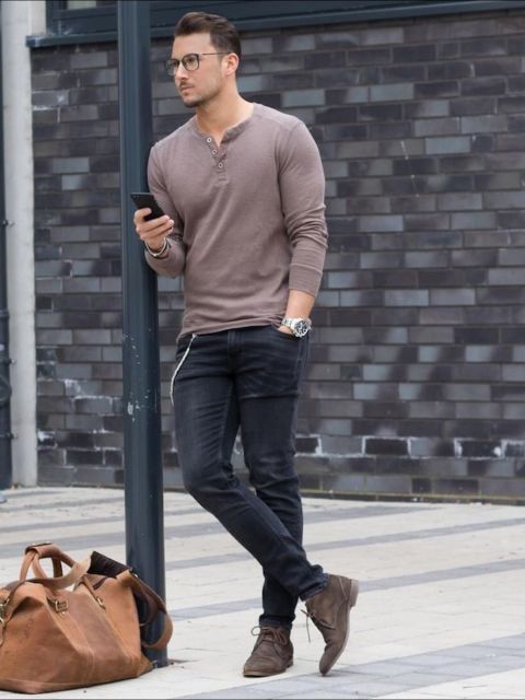 Men's henley shirt - 77 modern models and tips for using!