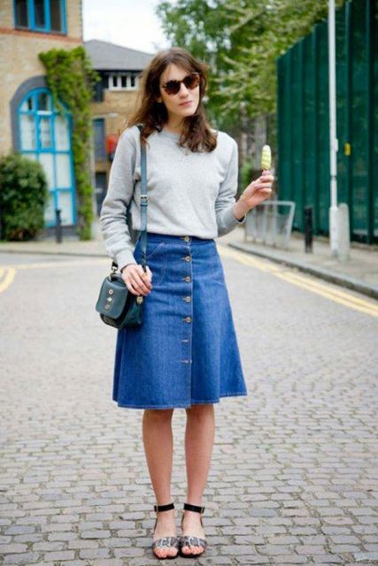 Midi Jeans Skirt: How to wear it? Models and + 60 looks!