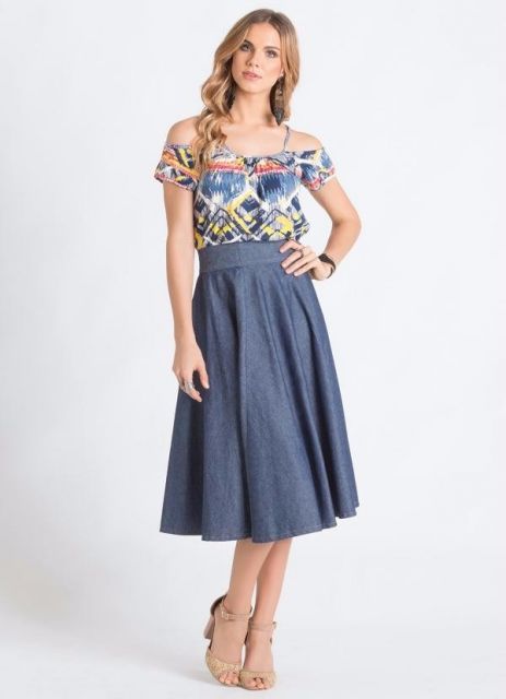 Midi Jeans Skirt: How to wear it? Models and + 60 looks!