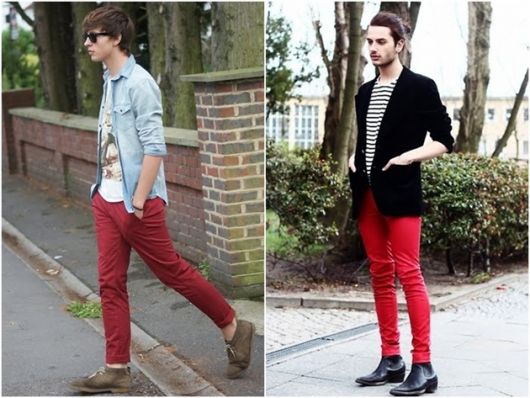 Pantaloni rossi da uomo: abbinati a cosa? Modelle + 50 look!