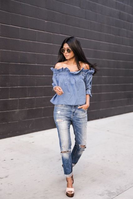 Blusa de jeans: ¡cómo usarla con 62 hermosos looks y maravillosos consejos!