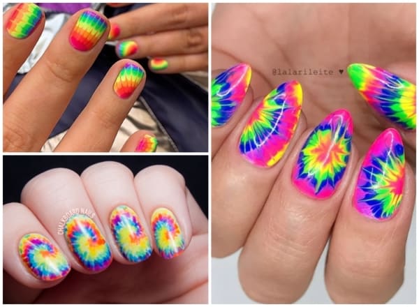 Unghie tie-dye: +77 idee sensazionali + fai da te passo dopo passo!