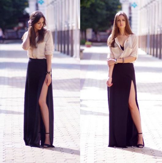 LONG SKIRT WITH SLIT: how to wear it?